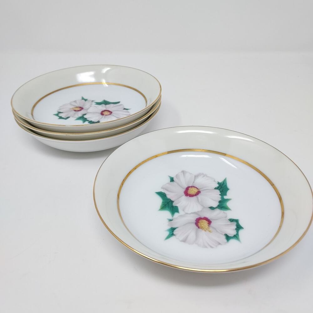 Kent Tropical Pattern Dessert Bowl 5.25" Set of 4 Occupied Japan Vintage 1950